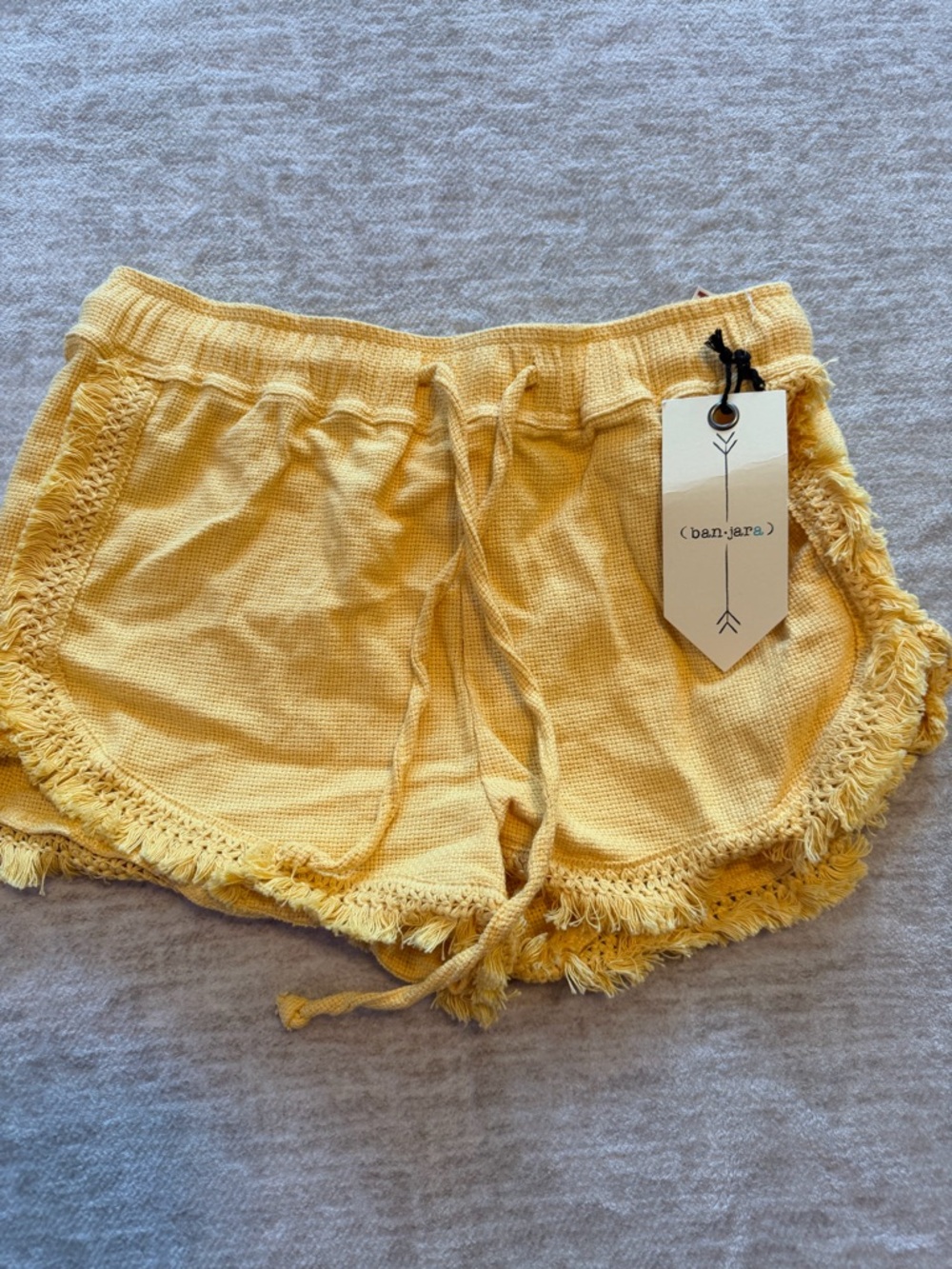Ban.Jara Yellow cotton boho Fringe Shorts